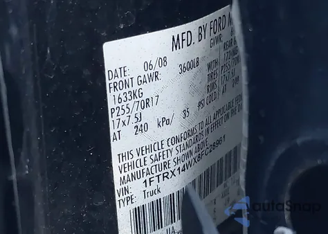 2008 Ford F-150 Stx/Xl/Xlt z USA, uszkodzony, nr VIN 1FTRX14WX8FC28961